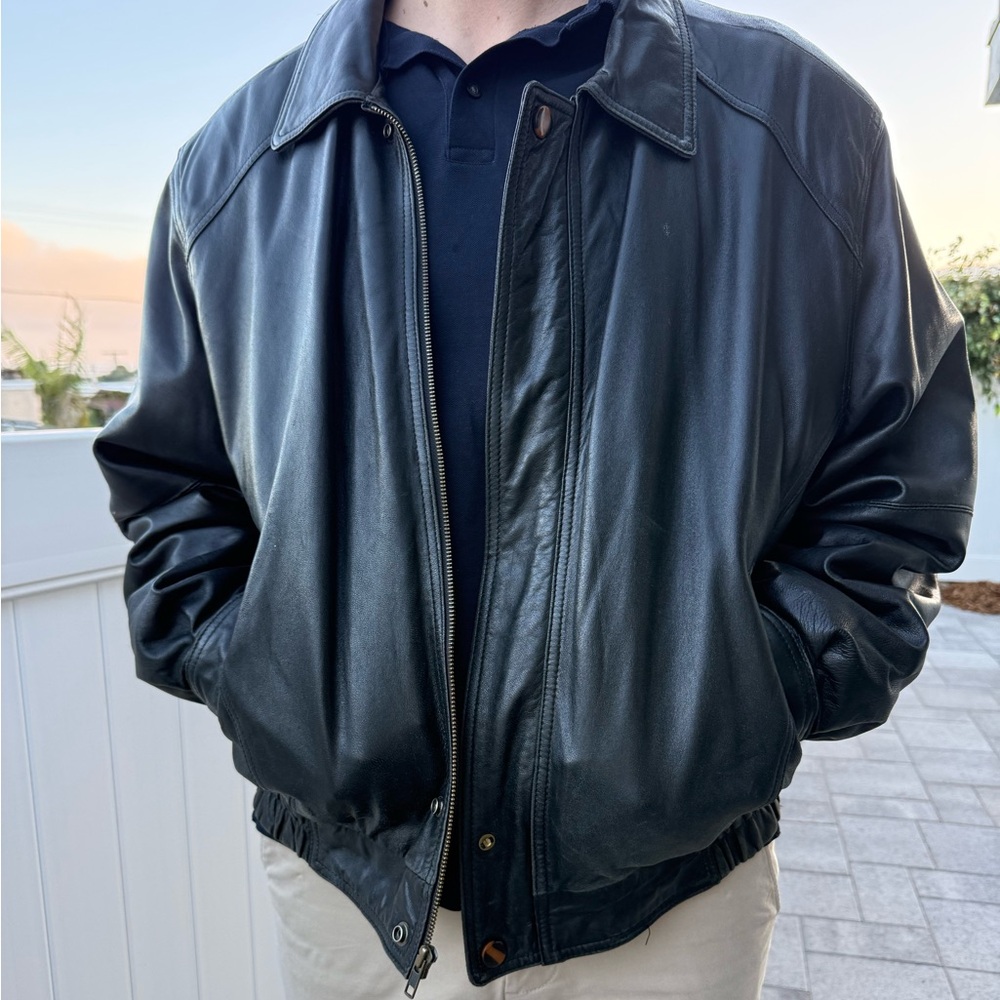 Members Only Black Leather Bomber Jacket